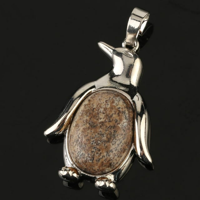 Collier Pendentif Pingouin Femme Pierre Naturelle Œil de Tigre Mignon Animal Homme