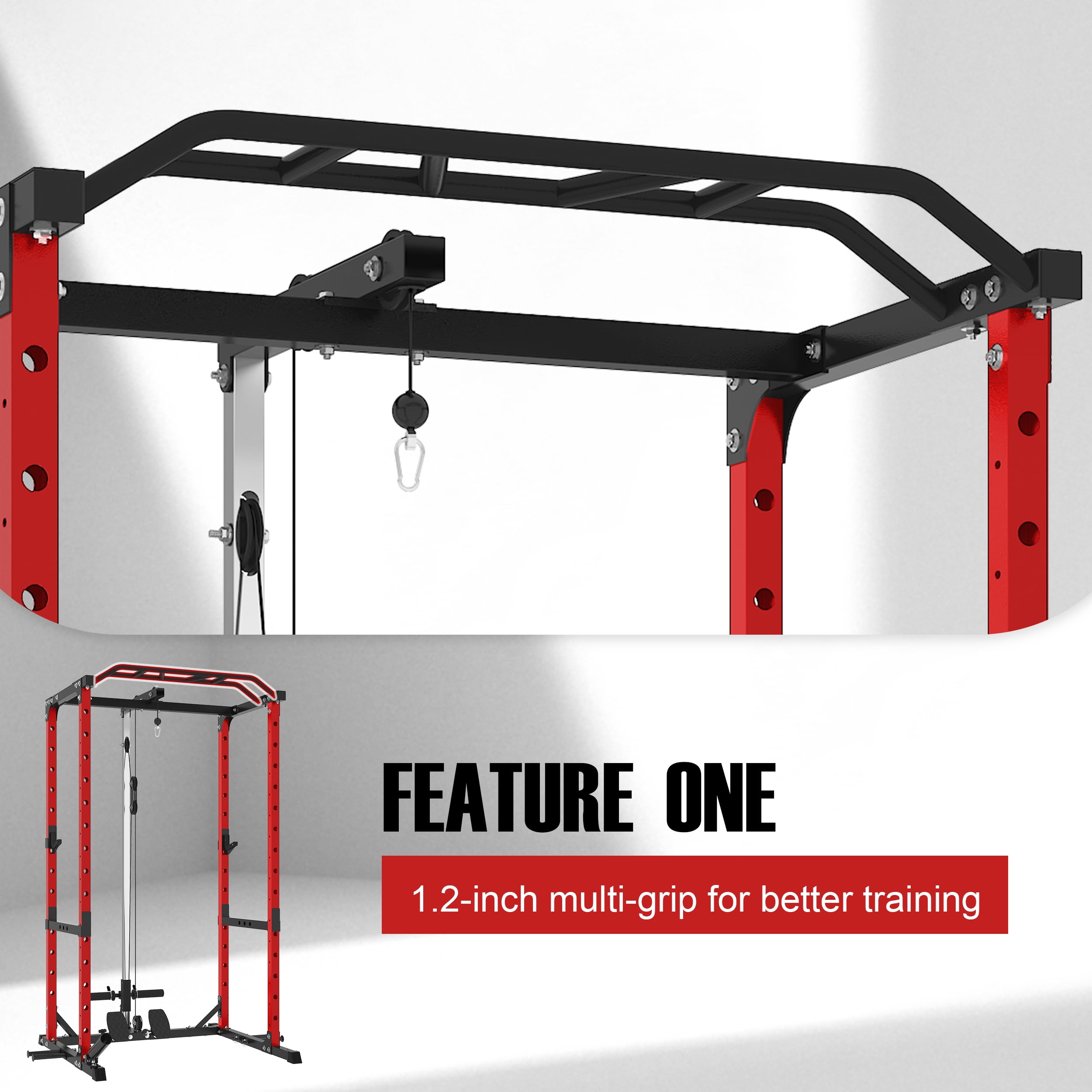 Power Rack, Pro-Grade Power Cage Home Gym with 1600lb Capacity, 30mm Multi-Grip Pull-Up Bar, LAT Pulldown & Landmine, Gray – Compact Design for Garage/Apartment
