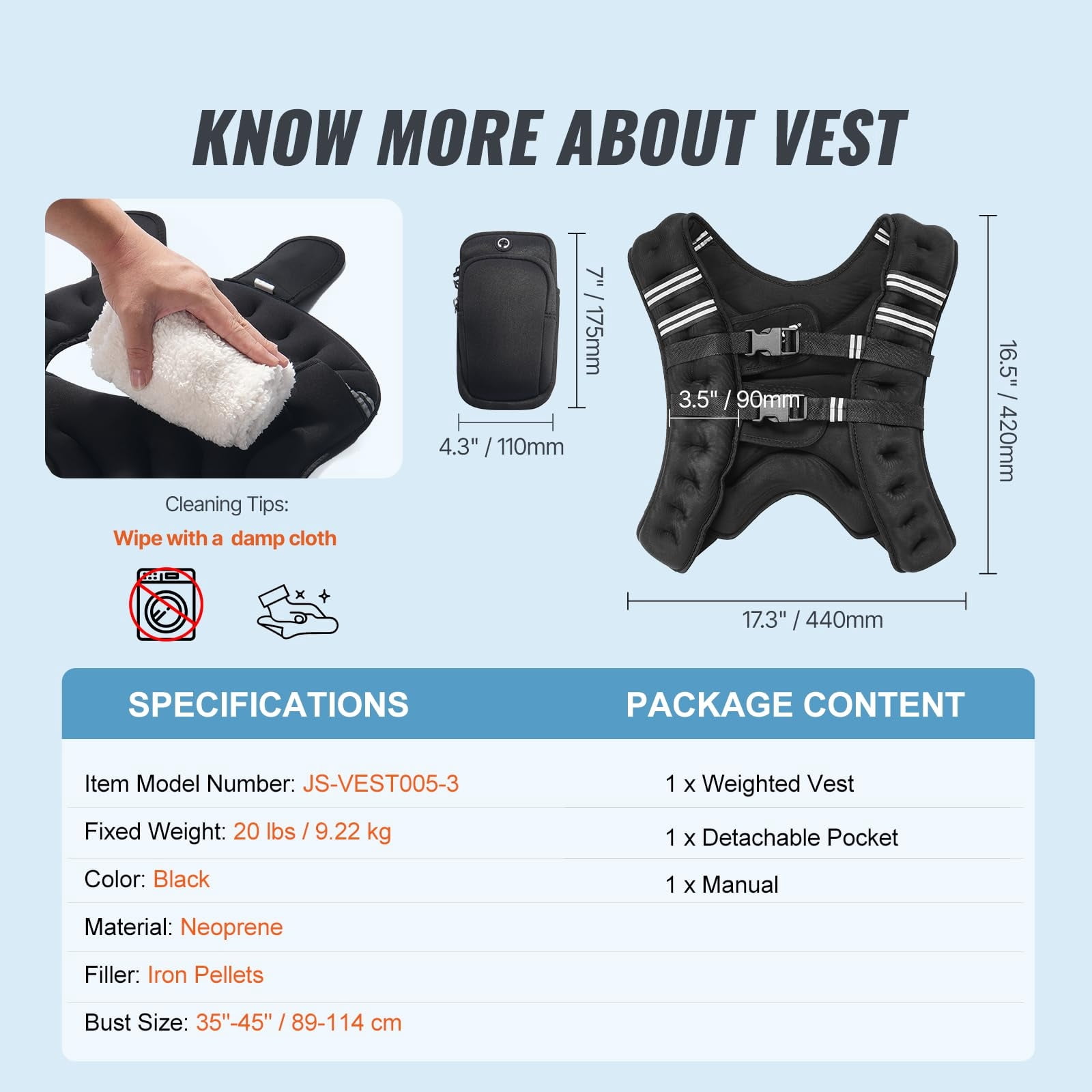 Weighted Vest, 12/16/20/30 lbs Weight Vest with Reflective Stripe, Adjustable Buckle Body Weight Vest, Workout Equipment for Strength Training, Running, Jogging, Fitness, and Weight Loss