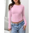 thumbnail image 4 of Womens Elegant Round Neck Long Sleeve Ruched Slimming Fit T-Shirt, Summer Blouse For Women, 4 of 6