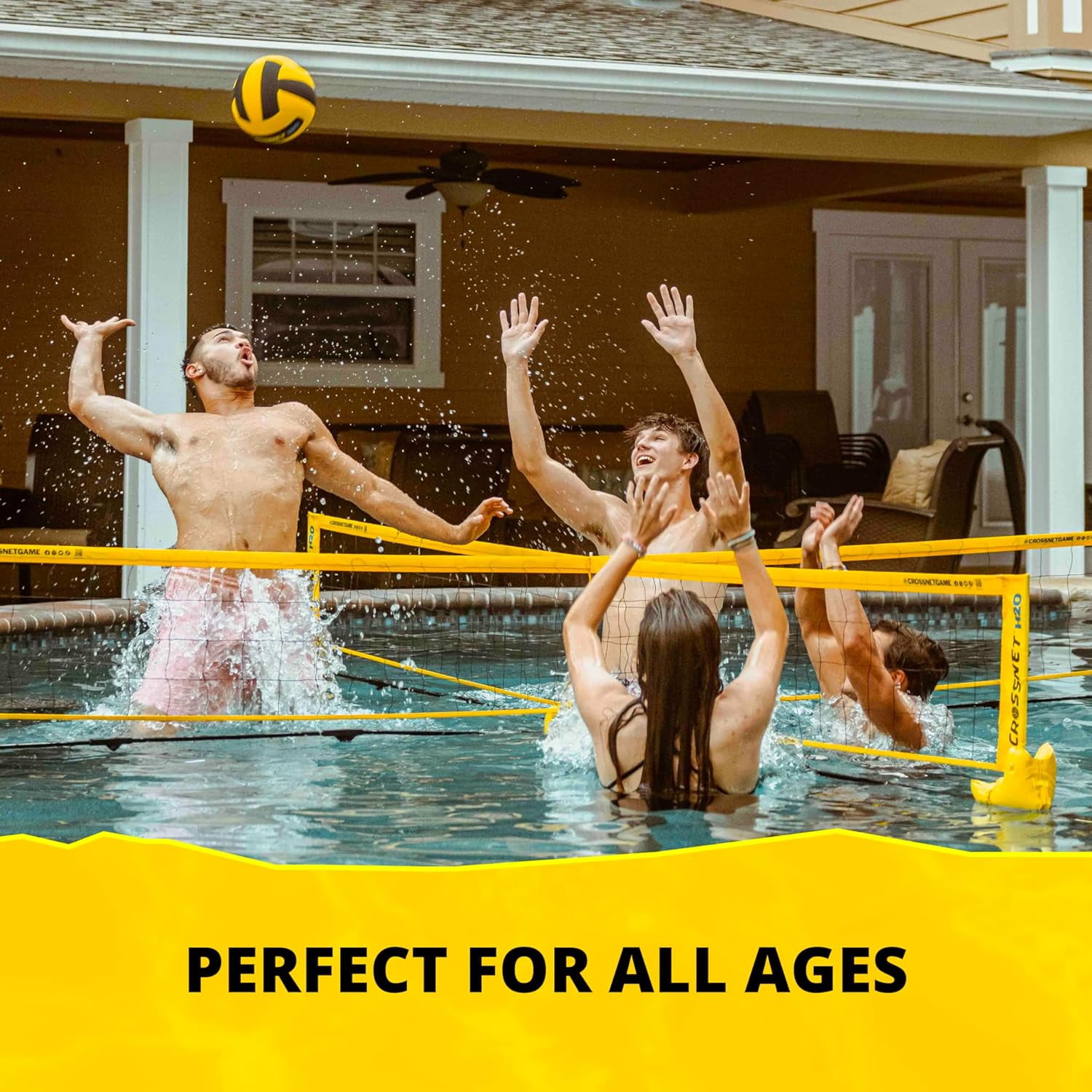 CROSSNET H2O Volleyball Pool Game for Adults and Kids - Four Square Net Pool Game - Quick Assemble & Portable - Volleyball Set for Inground Pools - Perfect Pool Toys for All Families W/Accessories