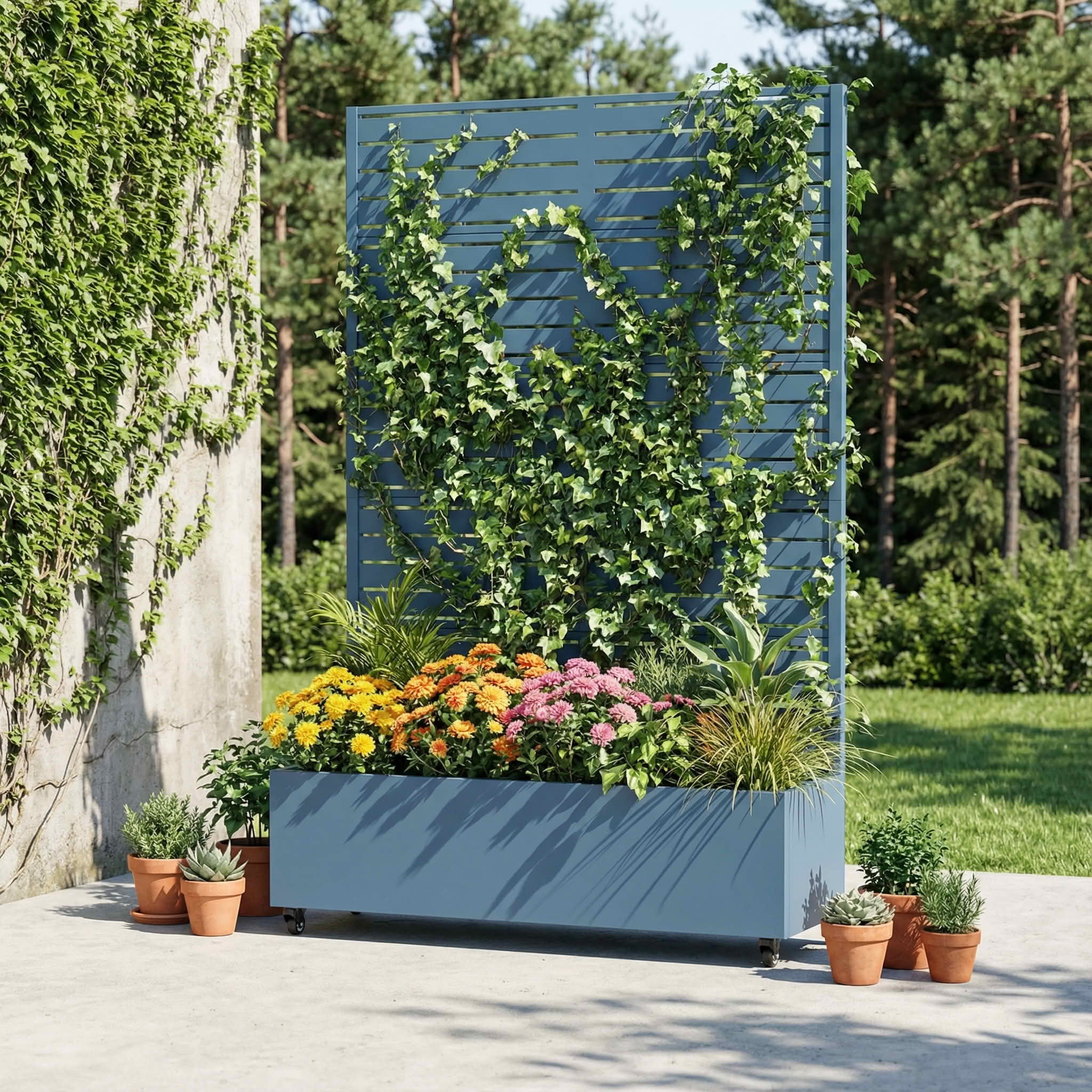 MAYEERTY 72x47x16 Inch Starry Night Blue Metal Rectangular Planter Box with Trellis, 5 Piece Set for Outdoor Garden & Patio