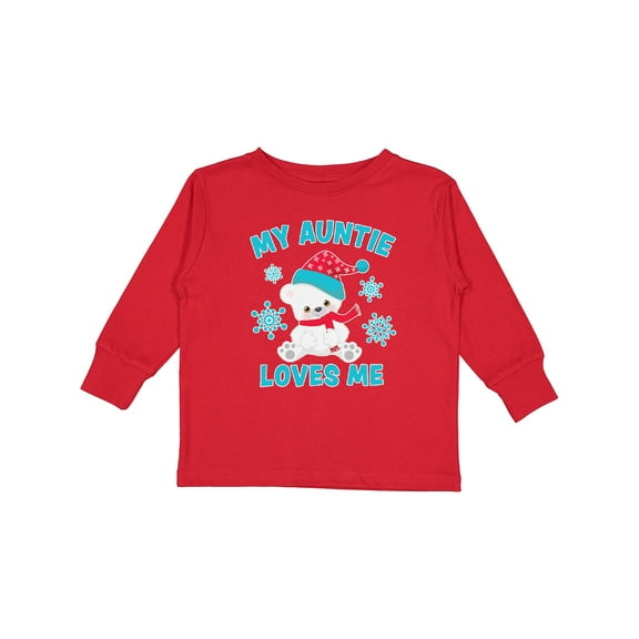Inktastic Polar Bear My Auntie Loves Me in Santa Hat with Snowflakes Boys or Girls Long Sleeve Toddler T-Shirt
