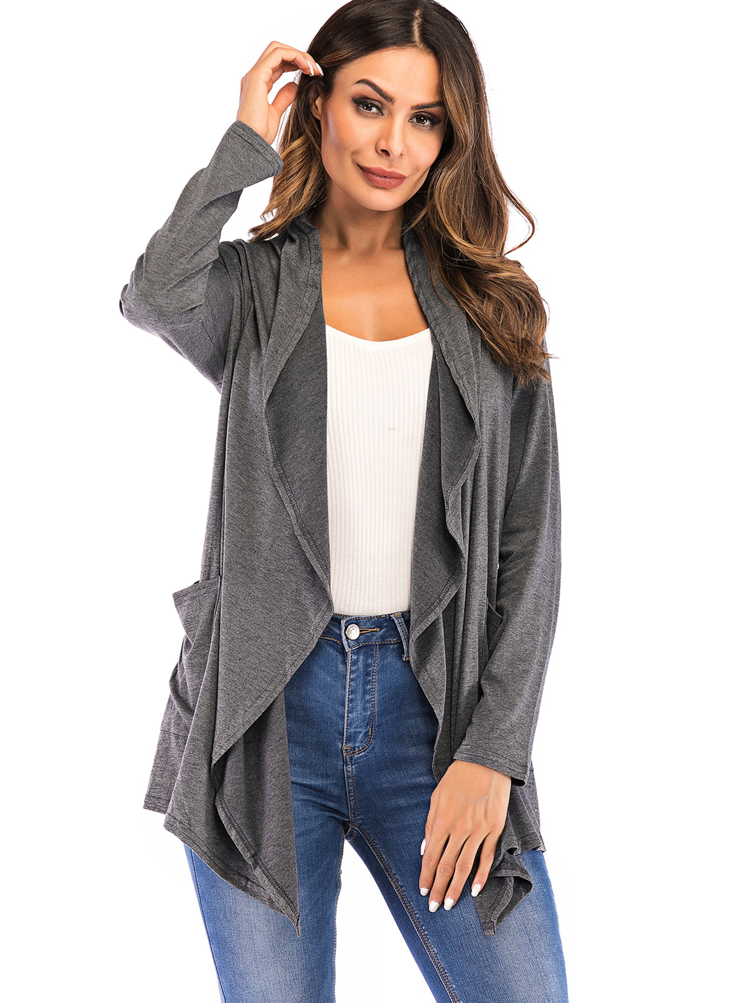 SAYFUT Womens Ruffle Front Cardigan Long Sleeve Solid Open Front