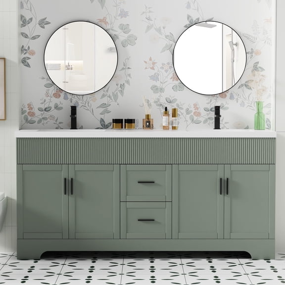 Eclife 72" Freestanding Double Sink Bathroom Vanity Set with Resin Top, Hand-Painted, EPA Certificate