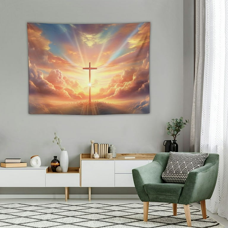 ONETECH Jesus Christ Cross Sunrise Tapestry Sunset Sepulcher Lord Pray Easter Crucifixion Religious Belief Wall Hangings Decor Large Tapestry for Bedroom Living Room Dorm College Church Man Walmart ...