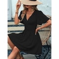 thumbnail image 6 of Women'S Ruched V Neck High Waist Casual Short Sleeve A-Line Dress, 6 of 9