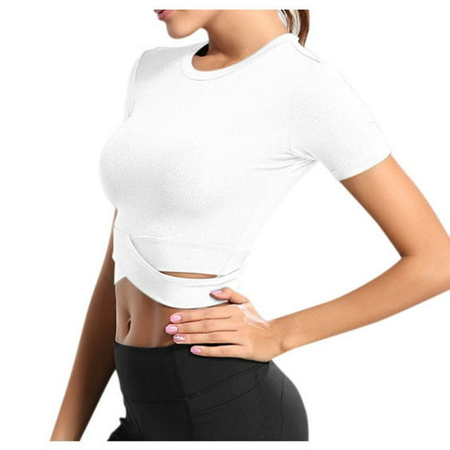 Blusas de manga corta holgadas para yoga, blusas informales transpirables con cuello redondo