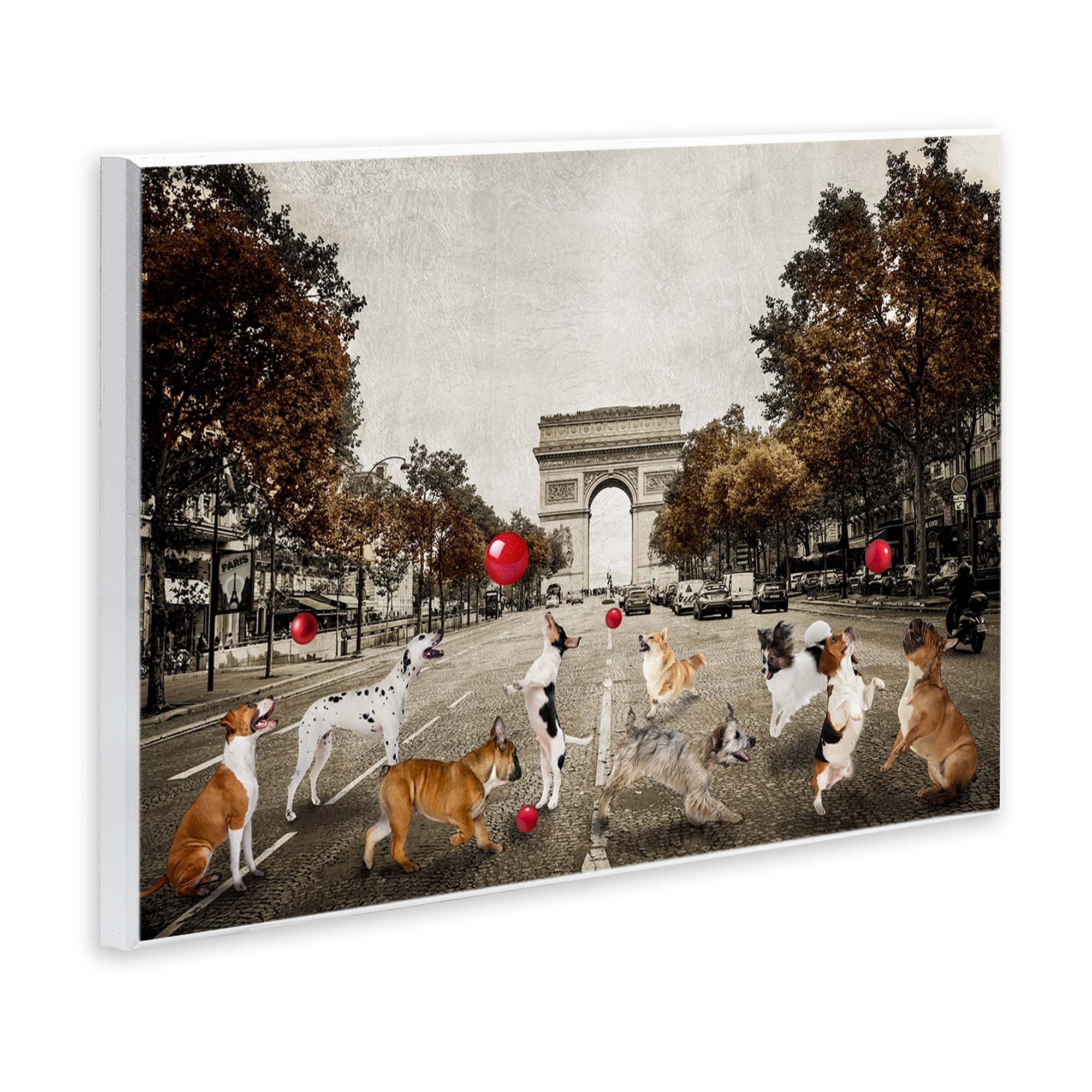 Stupell Industries Dogs Playing Among Architecture Animals & Insects Painting Unframed Art Print Wall Art, 15 x 10