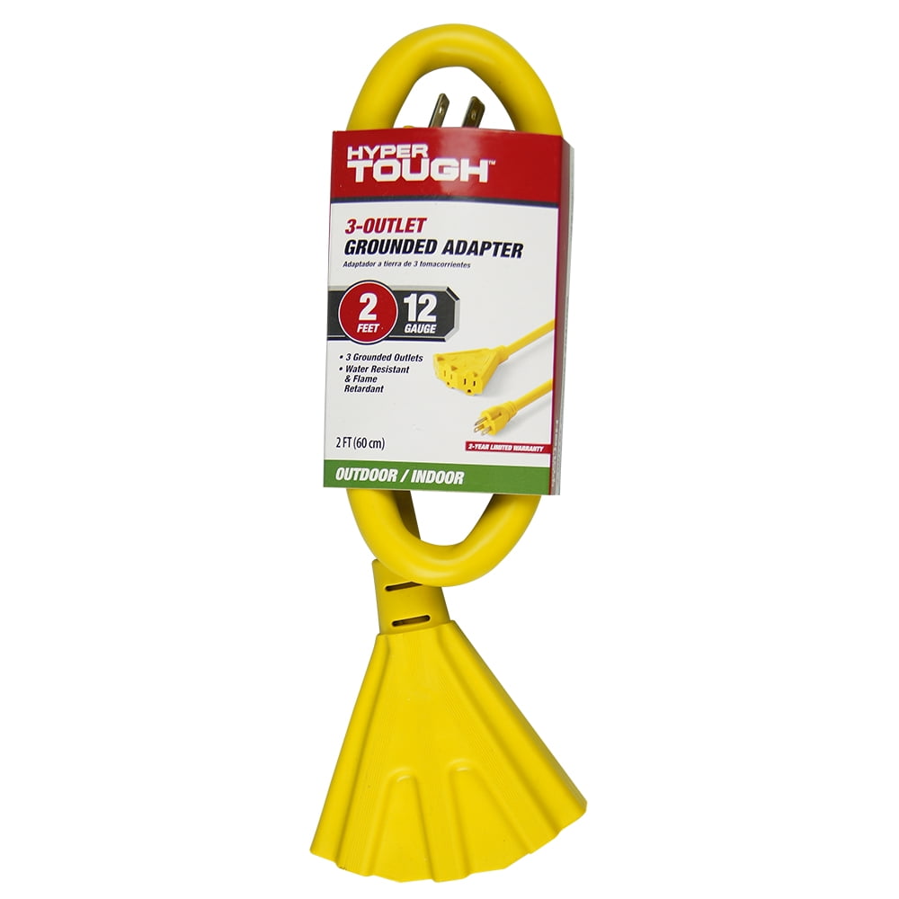 (2 pack) Hyper Tough 2 Foot Heavy Duty Adapter Extension Cord,15 Amps,  Yellow