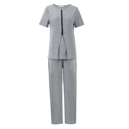 

WBQ Women s Maternity Nursing Pajamas Set Zipper Breastfeeding Sleepwear Set Soft Short Sleeve Breastfeeding Tops Pants 2 Piece Pregnancy Pjs Set S-3XL