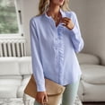 thumbnail image 4 of Blusa de Oficina de Larga con Cuello Alto y Botones A Rayas para Mujer, Color Azul, Talla M, 4 of 10