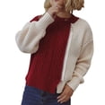 thumbnail image 1 of Abrigo de trinchlargo Gibobby Chaqueta de Suéter de empalme de color torcido con cremallera de cuello redondo Vino S, 1 of 5
