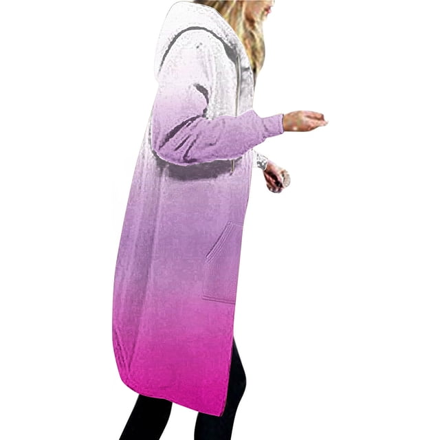 Sudadera con capucha de manga larga para mujer, abrigo informal con capucha y manga larga, holgado, degradado, para mujer