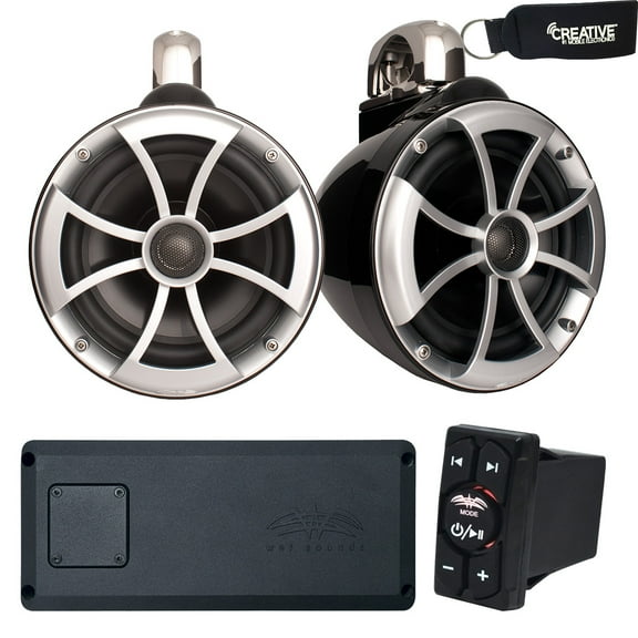 Wet Sounds ICON8 Tower Speakers with Mini Fixed Clamps, STX-Micro-4 Amp, and BTRS Bluetooth Rockerswitch Receiver