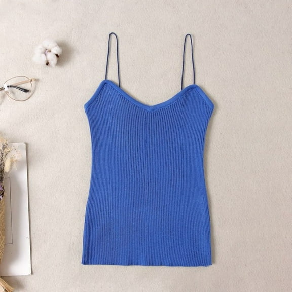 MTBLYS Womens Summer Tops Summer Solid Color Slim V-Neck Sleeveless Camisole Blouses Casual Spaghetti Straps Pleated Tops Tank Tops for Women