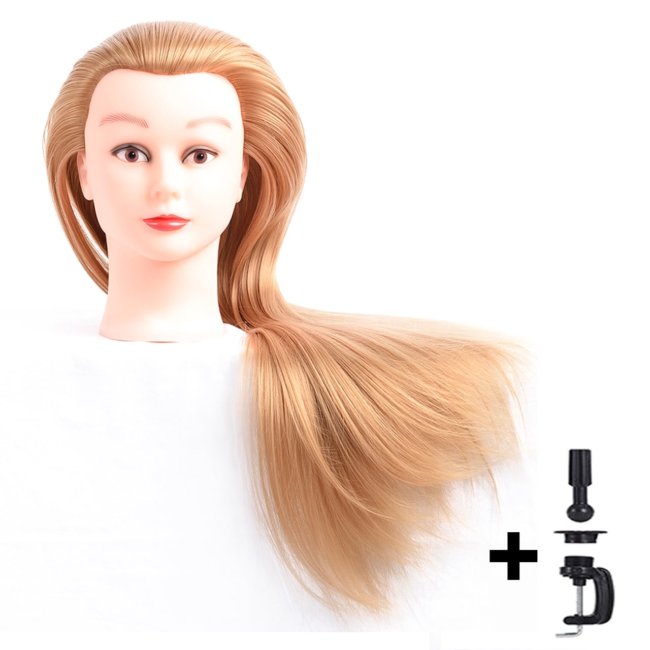 HAIR BY DK Cosmetology Mannequin Head Hair Styling 26-28 inches Training Synthetic Fiber Manikin Head Doll with Clamp Dark Blonde (27#)