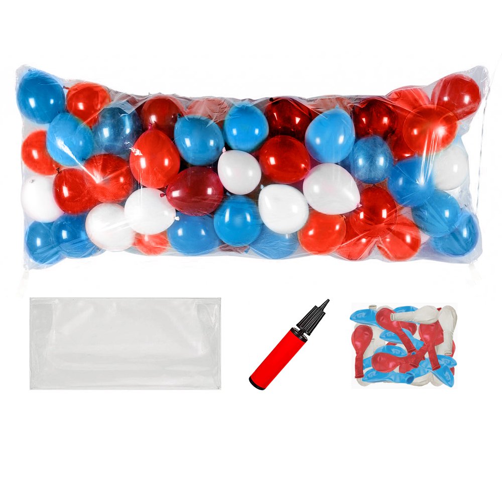 Balloon Drop Kit (Patriotic Assorted Red, White and Blue) Pkg/1
