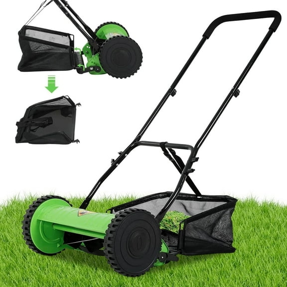 NiamVelo Push Lawn Mower 15-inch Manual Mower 2 WheelsPush Reel Mower with Grass Catcher, Green