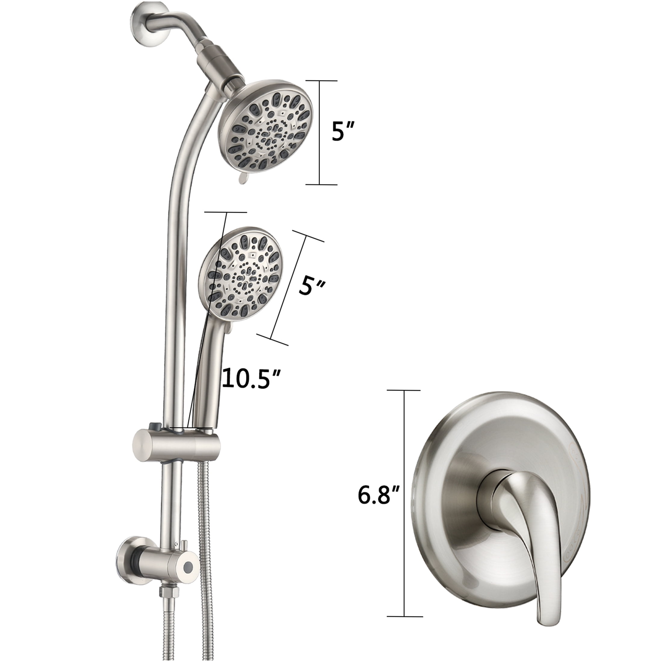 JERFIT Dual Shower Head System with Slide Bar, 7-Setting Brushed Nickel Rain Shower Combo, No-Drill Spa Set with Rough-in Valve