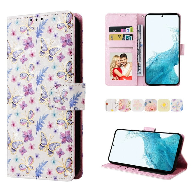 Compatible avec Samsung Galaxy S23 FE 5G Étui Rétro Fleur Dorée Cuir PU Portefeuille Blocage RFID