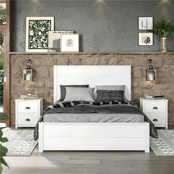 EcoFlex Furniture  Hampton Solid Wood Bed, Coastal White - Queen Size