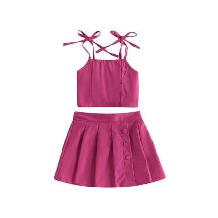 

Bagilaanoe 2Pcs Toddler Baby Girls Skirt Set Sleeveless Cami Tops + Mini Pleated Skirt 1T 2T 3T 4T 5T 6T Kids Casual Outfits