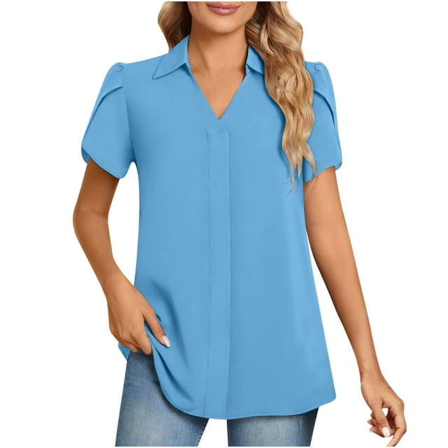 Blouses for Women, Womens V-neck Solid Color T-shirt Top