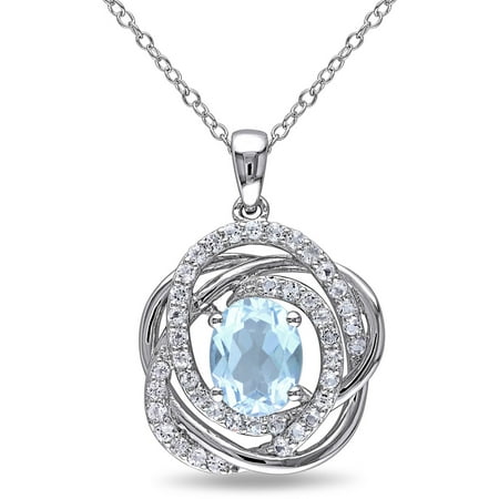 3-3/4 Carat T.G.W. Sky Blue Topaz and White Topaz Sterling Silver Spiral Pendant, 18