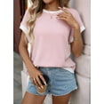 thumbnail image 5 of Women Summer Cap Sleeve Knit Tops Casual Crew Neck Color Block Trendy Tank Top Pink M, 5 of 9