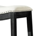 thumbnail image 6 of Maven Lane Adrien 26" Wood Counter Height Stool - Handcrafted Aged Black Finish with Snow White Fabric Upholstered Saddle Seat for Comfort - Barstool for Kitchen Islands, Dining Rooms, Set of 3, 6 of 7