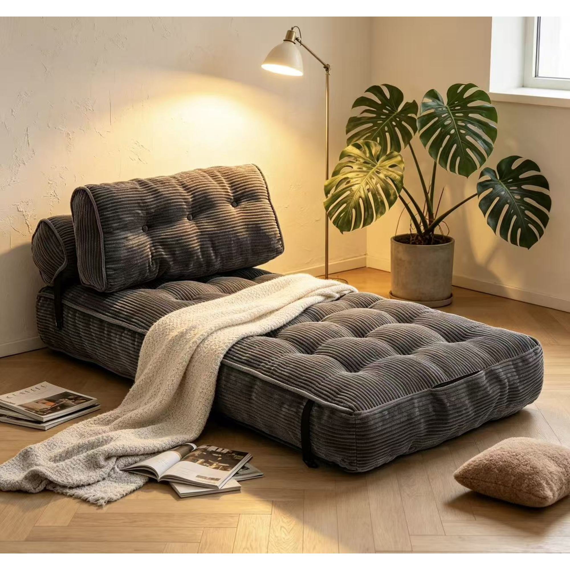 Leumius Folding Sofa Bed, Convertible Sleeper Chair with Pillow Foldable Mattress with Back Support, Portable Fold Out Chair Bed Comfy Floor Sofa Lounge for Living Room Bedroom Grey