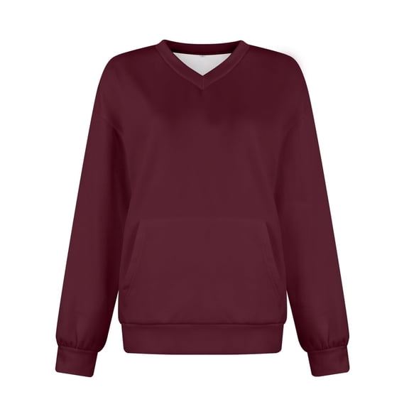 Yuanlong Womens Sweatshirts Spring Versatile Long Sleeve V Neck Sweatshirt Daily Wear Loose Fit Hoodless Tops With Pocket