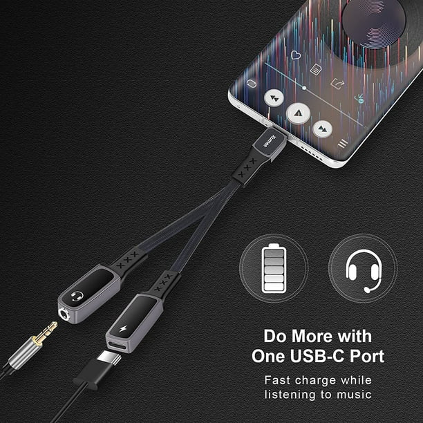 Xumee USB Type C to 3.5mm Headphone and Charger Adapter, 2-in-1 USB C to  Aux Audio Jack Hi-Res DAC and Fast Charging Dongle Cable Compatible with