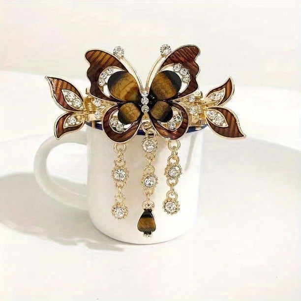 Butterfly Hair Claw Rhinestone Tassel Elegant Back Head Jewelry Hair Accessories