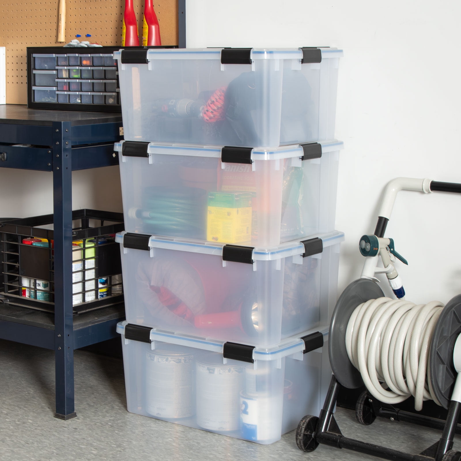 IRIS 60 Qt. Plastic Storage Bins with Sealed Lids, Clear Gasket Box, Airtight Containers 4Pk
