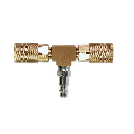 2-Way T-Style Air Manifold w/ 1/4-In Industrial 6-Ball Brass Couplers