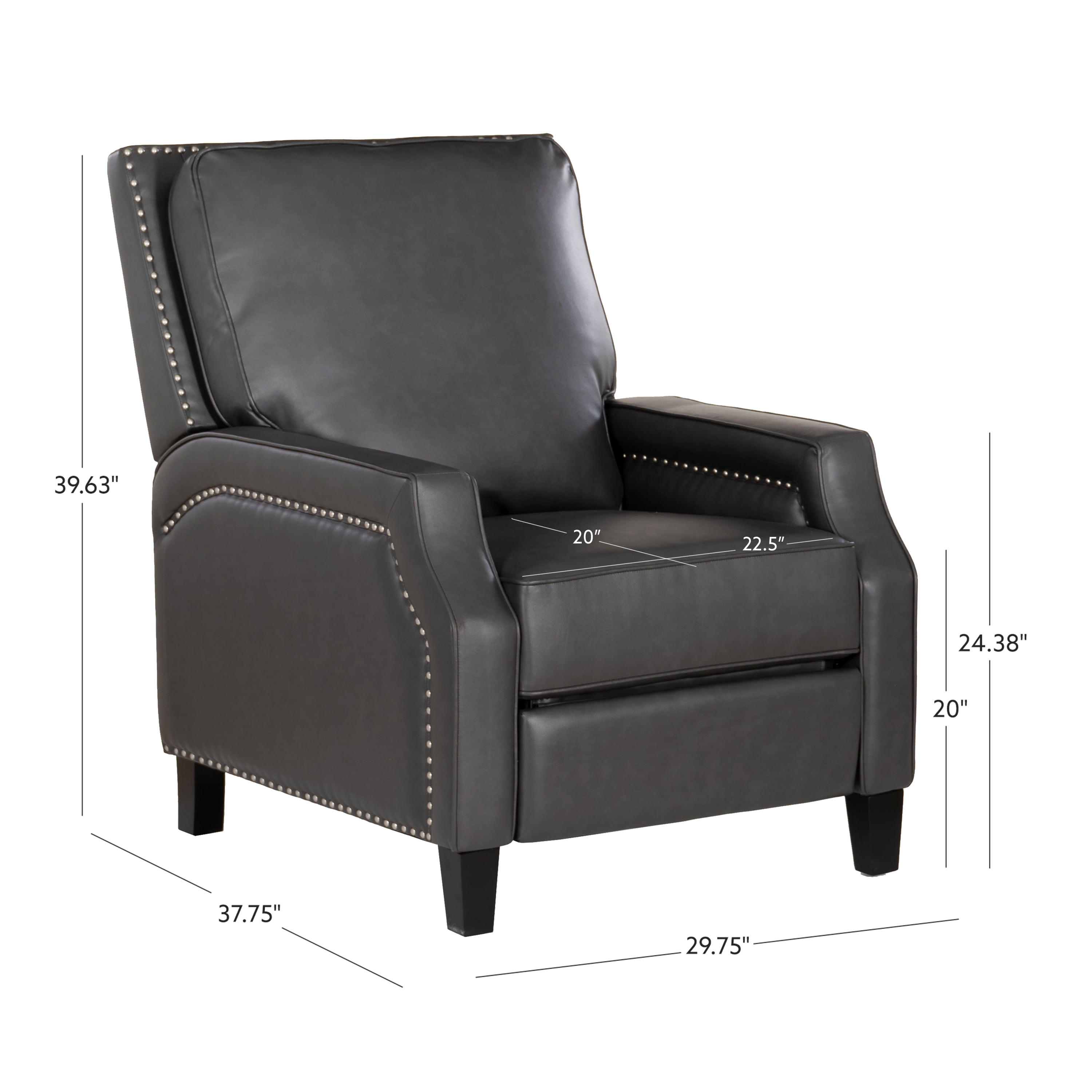 Powell Hank Faux Leather Push Back Recliner, Gray
