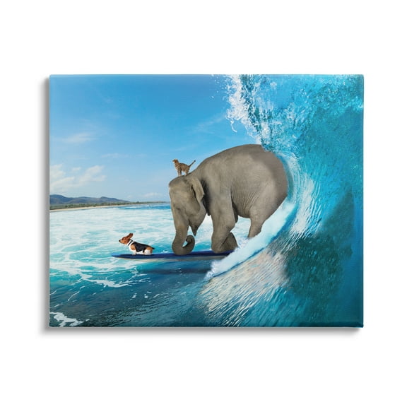 Stupell Industries Animals Riding Ocean Waves Surfing Elephant Cat Dog Graphic Art Gallery Wrapped Canvas Print Wall Art, Design by Nobleworks