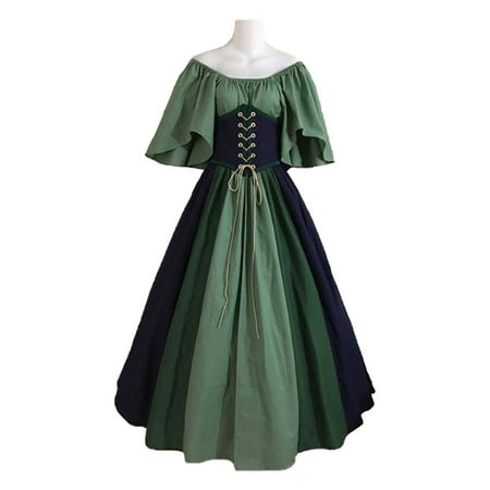 

KAWELL Women s Plus Size Victorian Dress Flare Sleeve Off Shoulder Medieval Vintage Dresses with Corset Patchwork Ball Gown