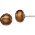 thumbnail image 1 of Sterling Silver Rh-Plated 11-12mm Brown Fwc Button Pearl Earrings Made In Canada qe12675, 1 of 6