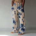 thumbnail image 2 of Pantalones de lino casuales para hombre, teñido anudado, estampado clásico, talla grande, holgados, ligeros, elásticos, con cordón, para playa, yoga caqui M caqui M Xishao ropa, 2 of 2