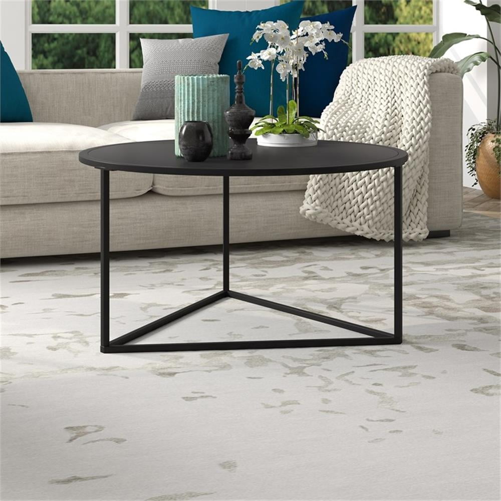 Evelyn&Zoe Jenson 33" Wide Round Coffee Table with Metal Top, Blackened Bronze