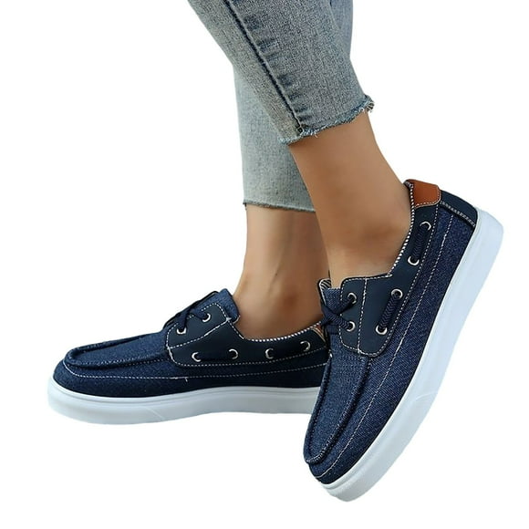 IUJSOY Womens Loafers Lace up Boat Shoes Slip on Canvas Shoes Casual Lightweight Walking Shoes