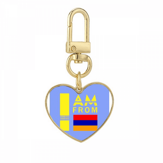 I Am From Armenia Art Deco Fashion Gold Heart Keychain Metal Keyring Holder
