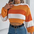 thumbnail image 4 of Cropped Sweater Sevevn Women's Striped Rainbow Cropped Sweater Long Sleeve Lightweight Cute Knit Tops Pullovers, 4 of 9