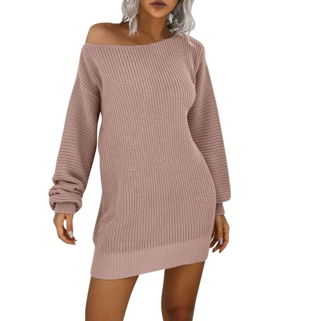 PMUYBHF Robe Chandail d'Automne à Hiver pour Femmes Robe Chandail Épaules Dénudées Tricotée Longs Pulls Robes Chandail pour Femmes 2024 Robe Tendance pour Femmes