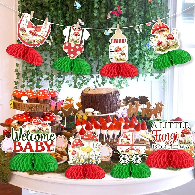 Mushroom Baby Shower Party Decorations Mushroom Honeycomb Centerpieces 8Pcs Mushroom A Little Fungi Is On The Way Party Fairy Mushroom Party Table Decoration for Forest Woodland Gender Reveal