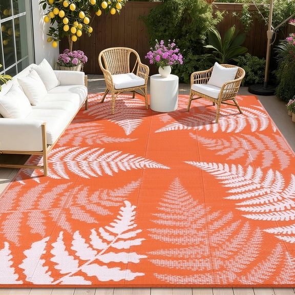 6'x9' Outdoor Rugs for Patio, Yamaziot Tropical Patio Rug Waterproof RV Mats, Plastic Camping Rug for Porch Balcony Beach Blanket, Orange