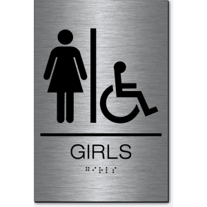 California GIRLS Accessible Restroom Wall Sign-Steel / Black (1 Unit)